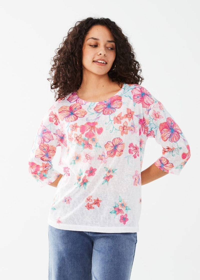 TROPICAL 3/4 SLEEVE DROP SHOULDER BLOUSE-FDJ FRENCH DRESSING