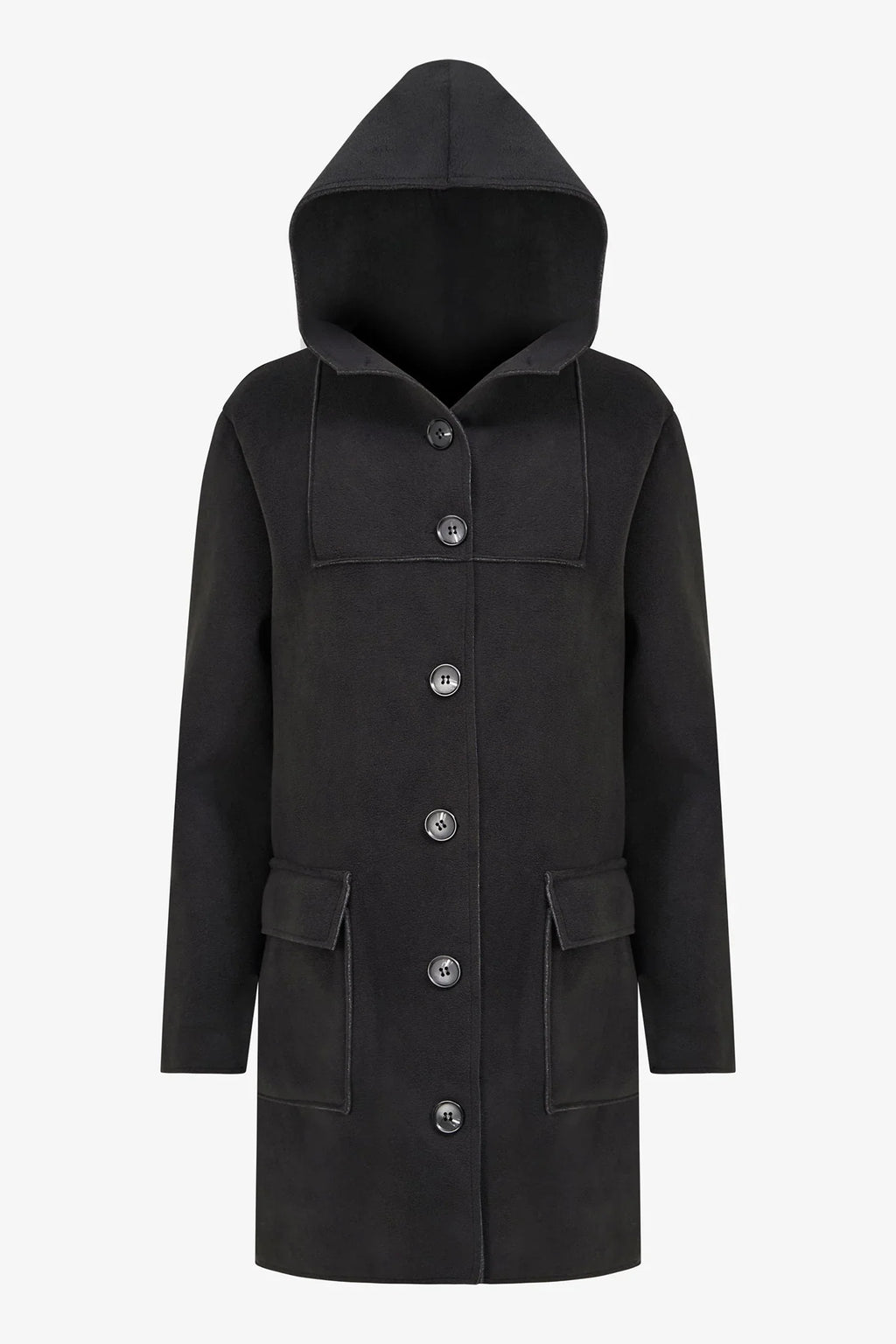 HOODED BUTTON LONG COAT-BLACK-M MADE IN ITALY – Apropos San Luis 