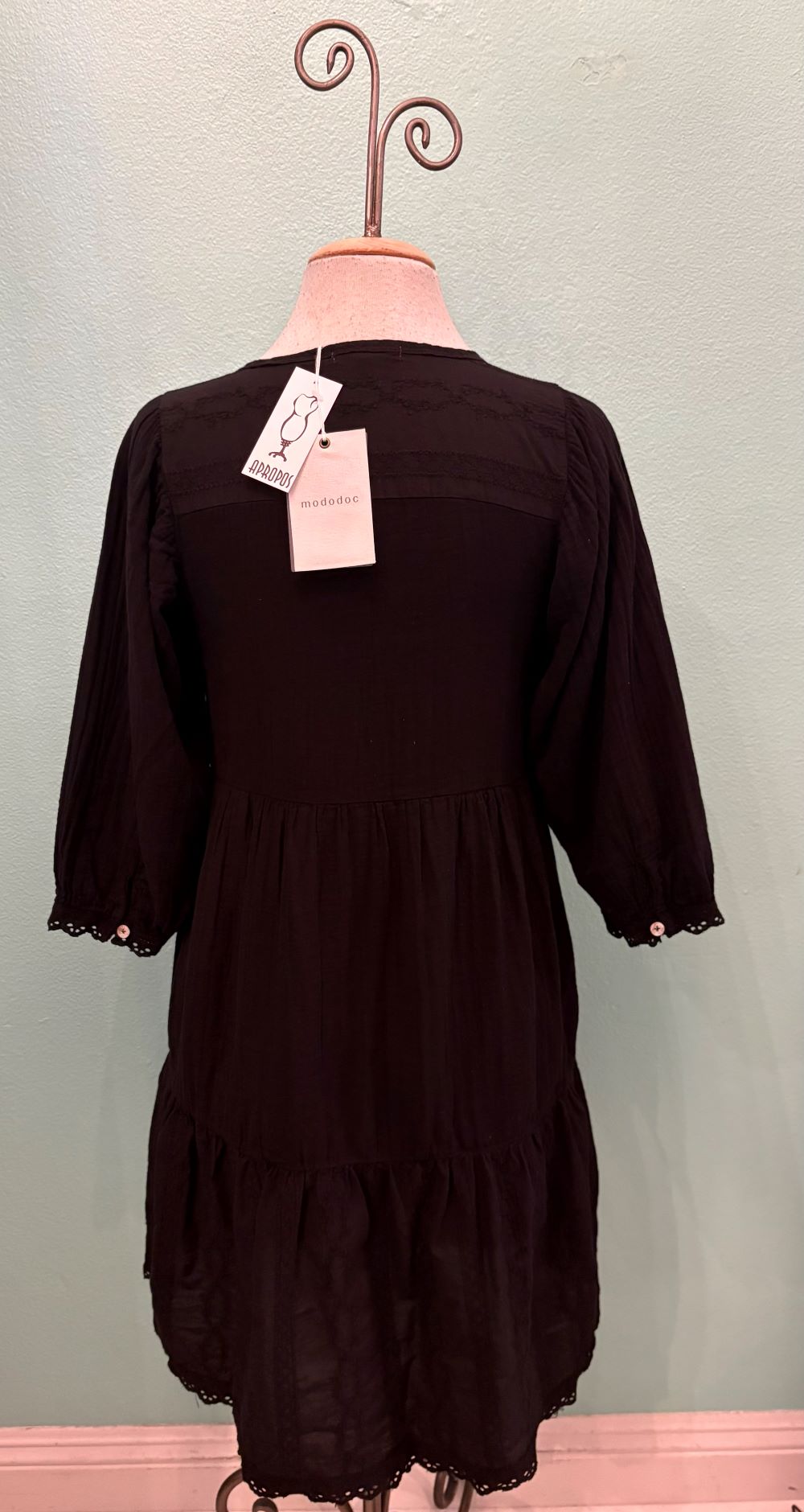 3 4 sleeve boho dress 3/4 TIERED DRESS-BLACK-MODODOC X-LARGE / Black SizeGuide=size-guide-dresses Stacees Fitted One-Shoulder Stretch Size:4XL/ US 18 May be worn with