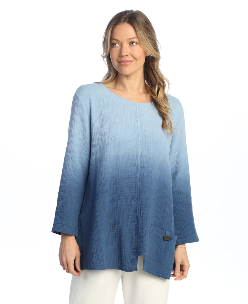 DIP MINERAL WASH 3/4 SLEEVE POCKET TOP-JESS AND JANE
