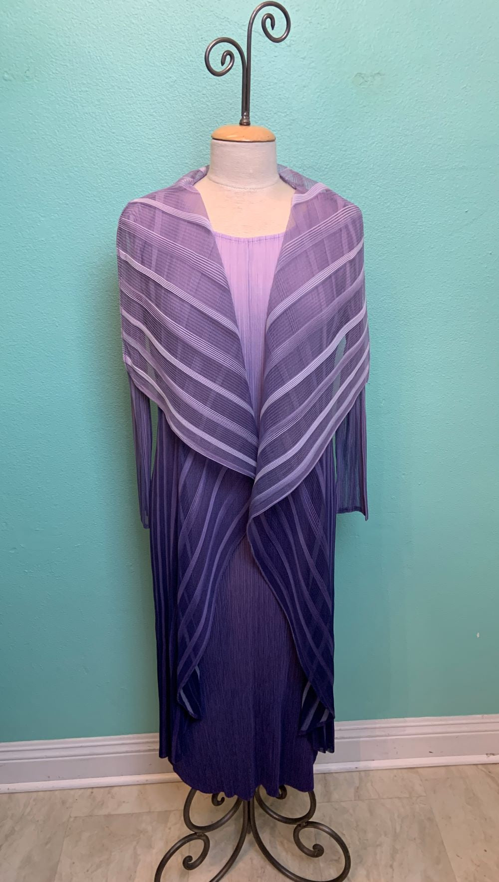 purple ombre maxi dress OMBRE LONG DRESS W/ COLLAR JACKET 2-PIECE -PURPLE- JOURNEY
