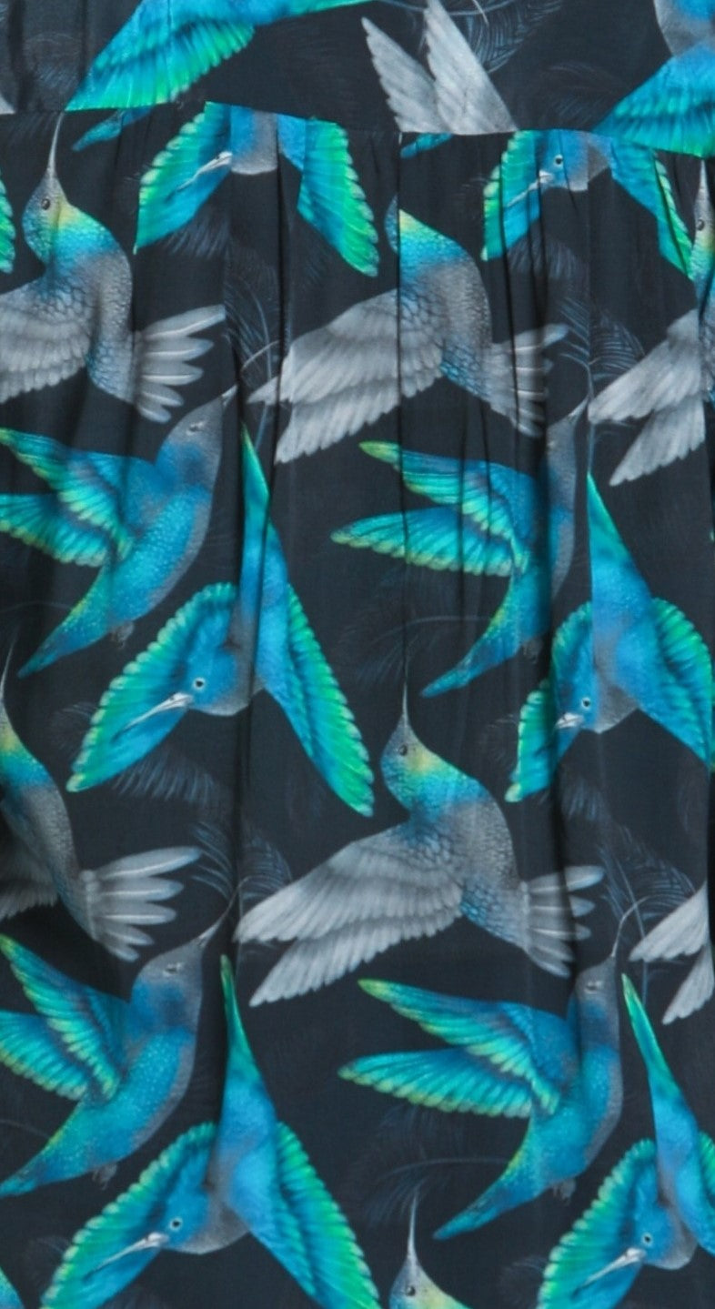 TEAL HUMMINGBIRDS PRINT BUTTONDOWN BLOUSE-APNY