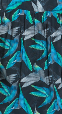 TEAL HUMMINGBIRDS PRINT BUTTONDOWN BLOUSE-APNY