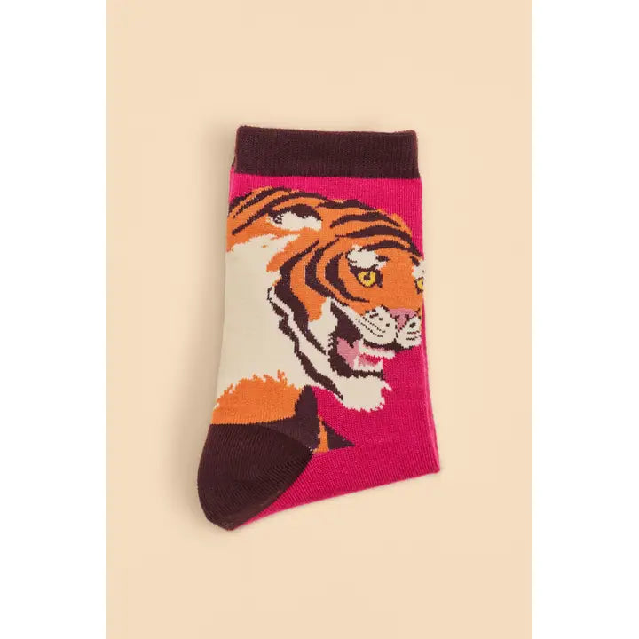 THRILL OF THE TIGER ANKLE SOCKS-FUCHSIA-POWDER