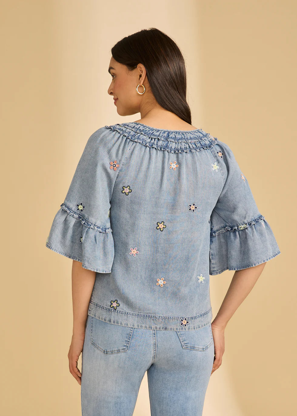 RUFFLE DENIM BLOUSE-FDJ FRENCH DRESSING