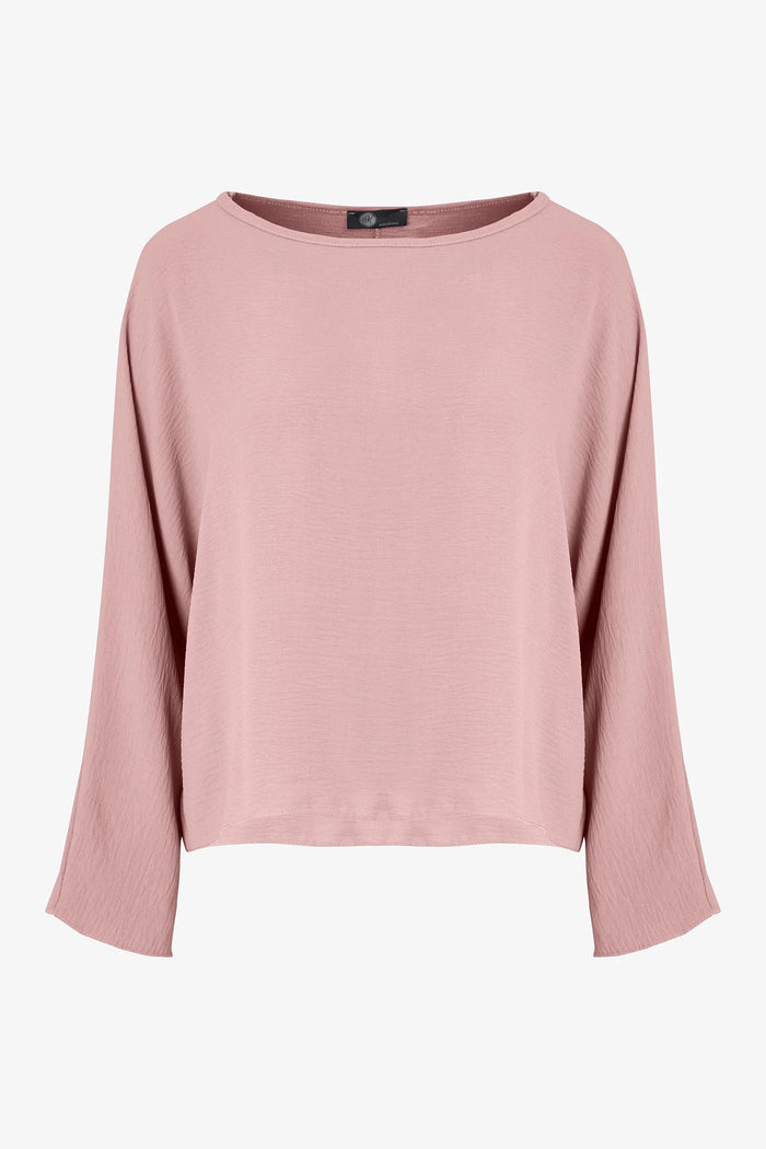 BOATNECK LONG SLEEVE WOVEN BLOUSE-QUARTZ-M MADE IN ITALY