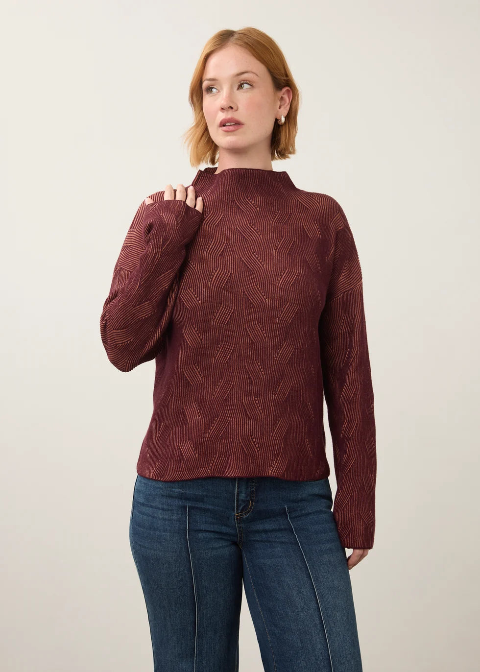 L/S FUNNEL NECK SWEATER-FIG/BLUSH-FDJ FRENCH DRESSING