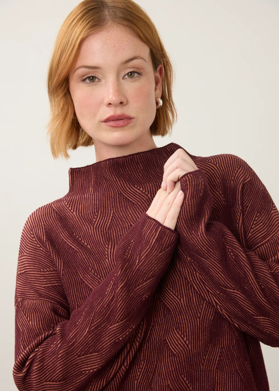 L/S FUNNEL NECK SWEATER-FIG/BLUSH-FDJ FRENCH DRESSING