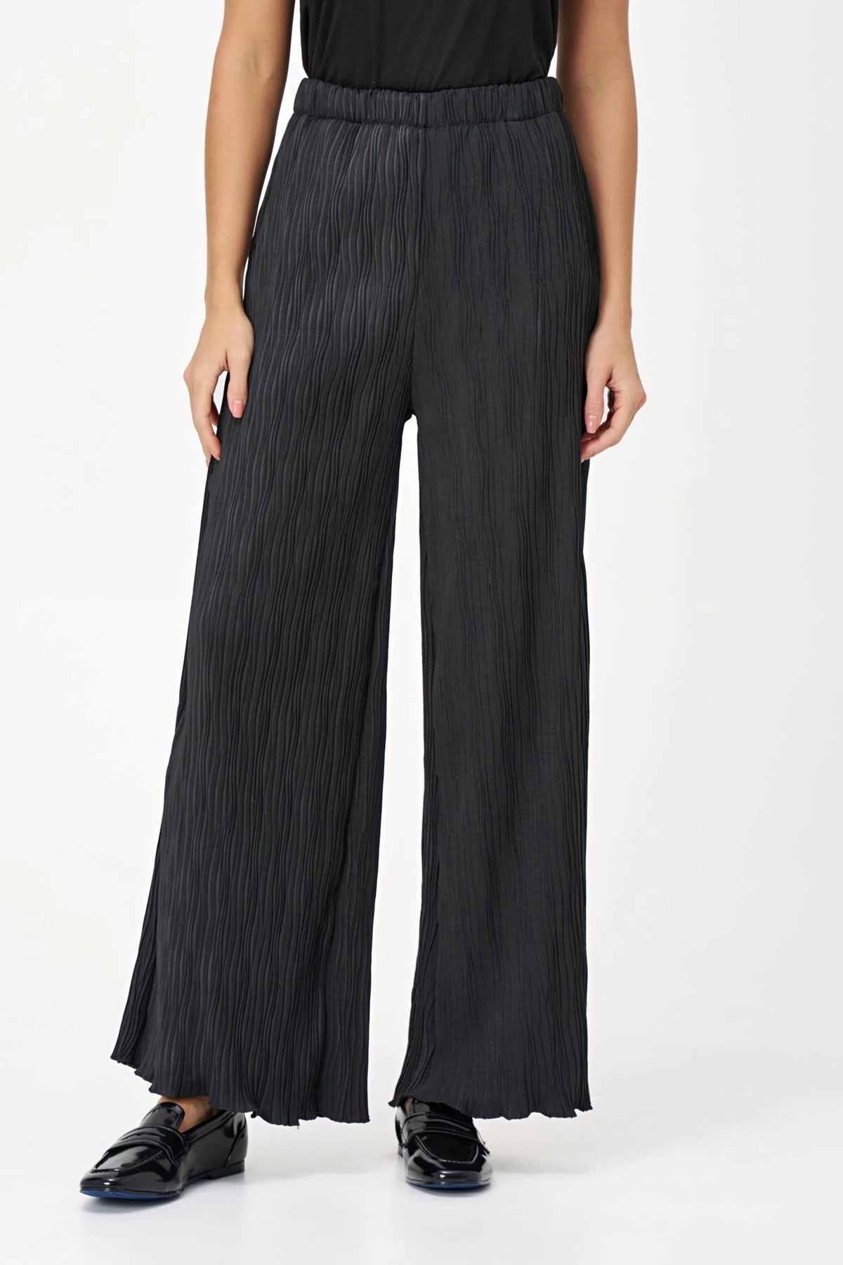 TEXTURED WIDE PANT-BLACK-M MADE IN ITALY