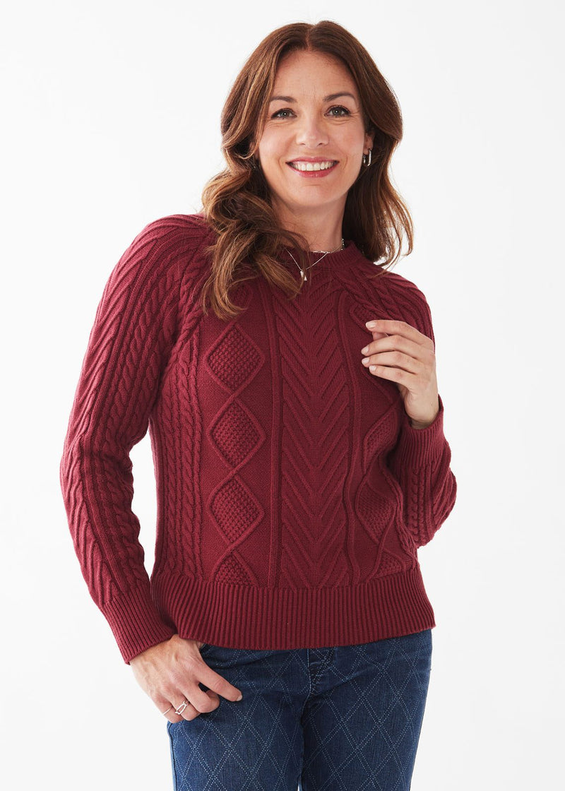 A-LINE CABLE RAGLAN SWEATER-CABERNET-FDJ FRENCH DRESSING