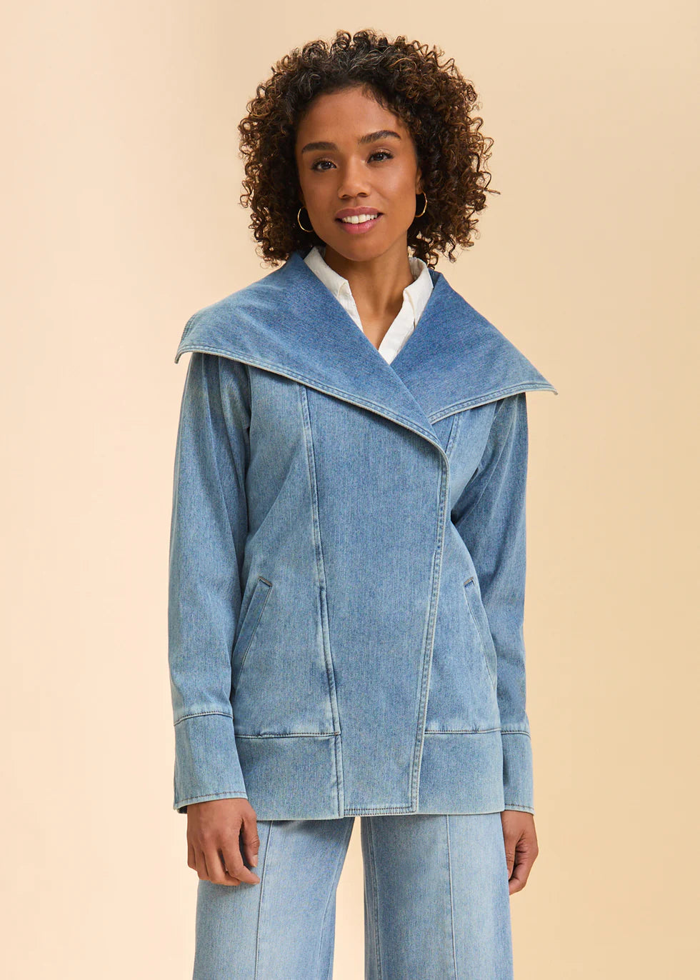DRAPE FRONT JEAN JACKET-LIGHT DENIM-FDJ FRENCH DRESSING