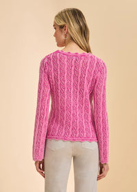 OPEN WEAVE LONG SLEEVE SWEATER-FUSCHIA-FDJ FRENCH DRESSING