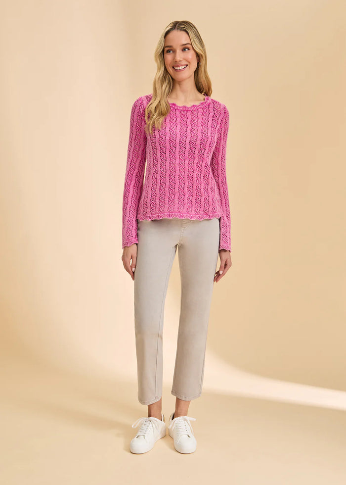 OPEN WEAVE LONG SLEEVE SWEATER-FUSCHIA-FDJ FRENCH DRESSING