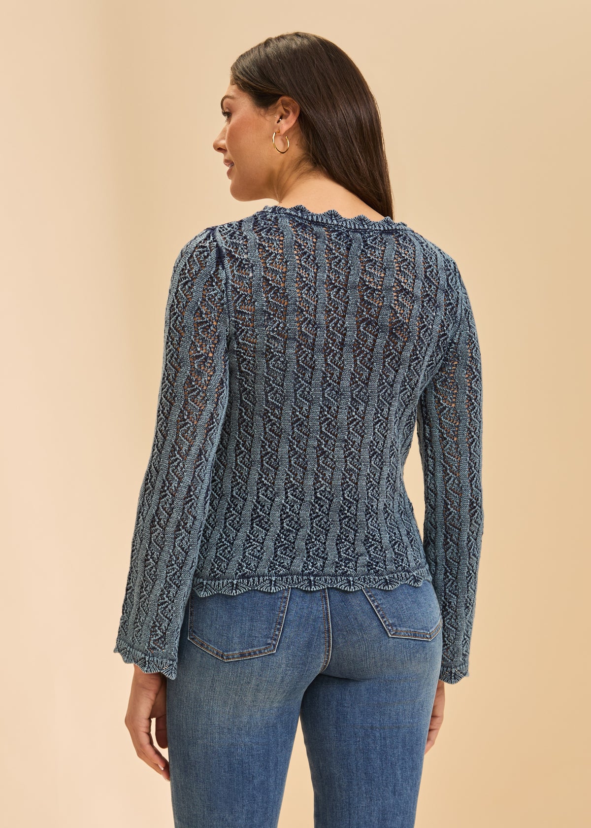 OPEN WEAVE LONG SLEEVE SWEATER-INDIGO-FDJ FRENCH DRESSING