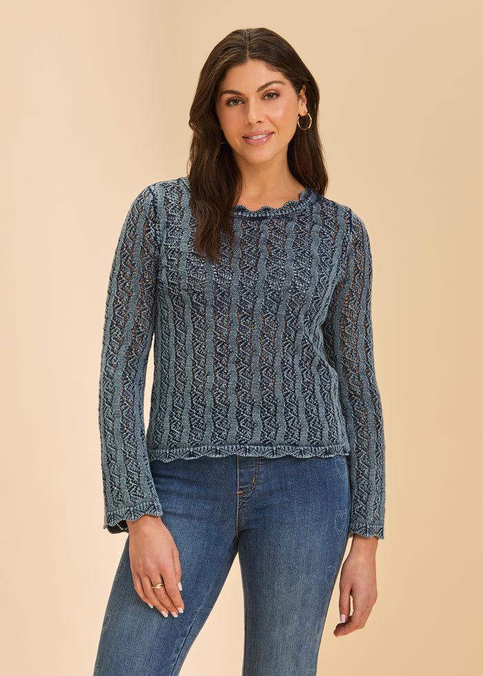 OPEN WEAVE LONG SLEEVE SWEATER-INDIGO-FDJ FRENCH DRESSING