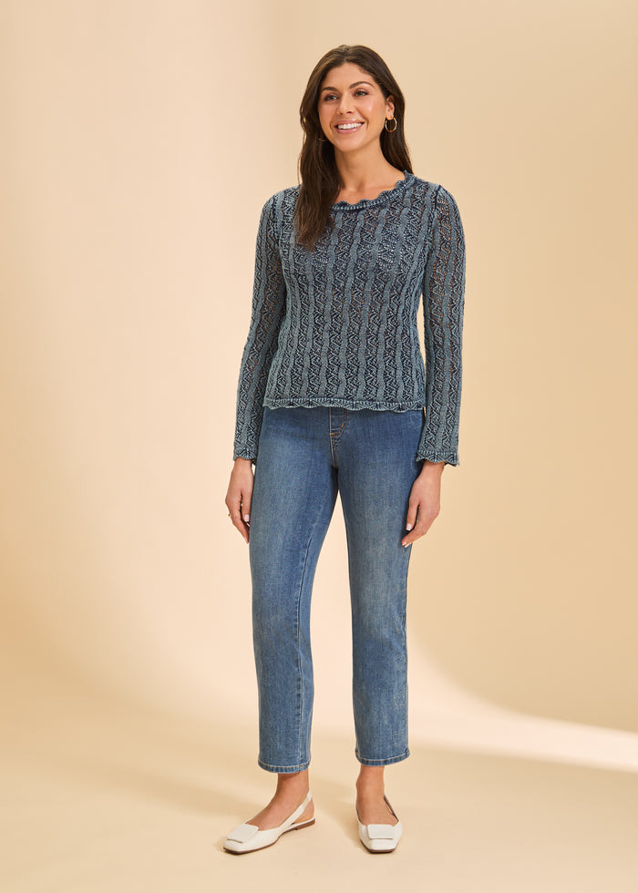 OPEN WEAVE LONG SLEEVE SWEATER-INDIGO-FDJ FRENCH DRESSING