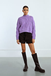CROPPED KNIT SWEATER-MAUVE-MOLLY BRACKEN