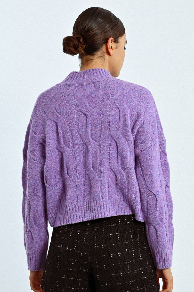 CROPPED KNIT SWEATER-MAUVE-MOLLY BRACKEN