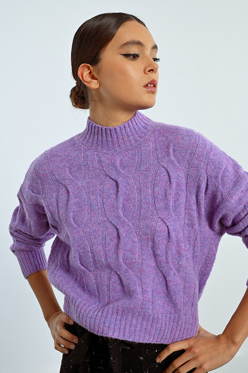 CROPPED KNIT SWEATER-MAUVE-MOLLY BRACKEN