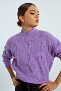 CROPPED KNIT SWEATER-MAUVE-MOLLY BRACKEN