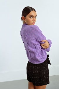 CROPPED KNIT SWEATER-MAUVE-MOLLY BRACKEN