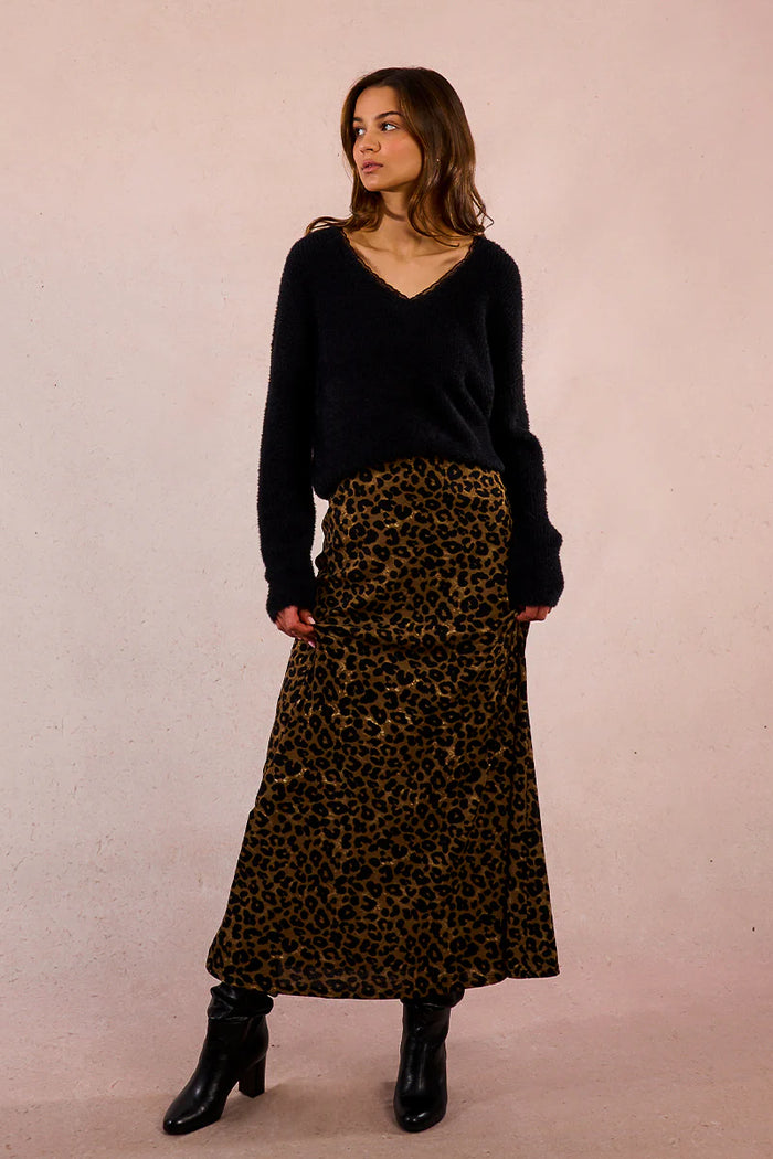 KNITTED V-NECK SWEATER W/LACE-BLACK-MOLLY BRACKEN