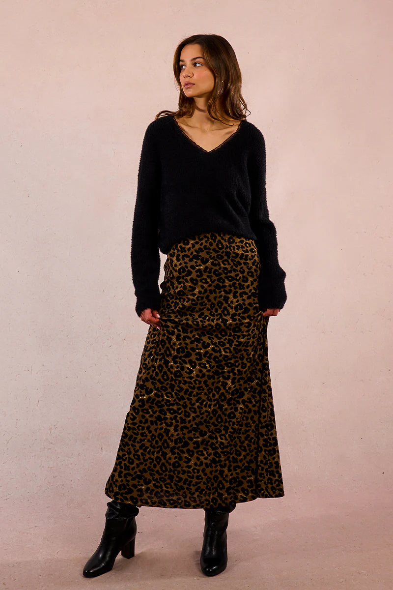 KNITTED V-NECK SWEATER W/LACE-BLACK-MOLLY BRACKEN