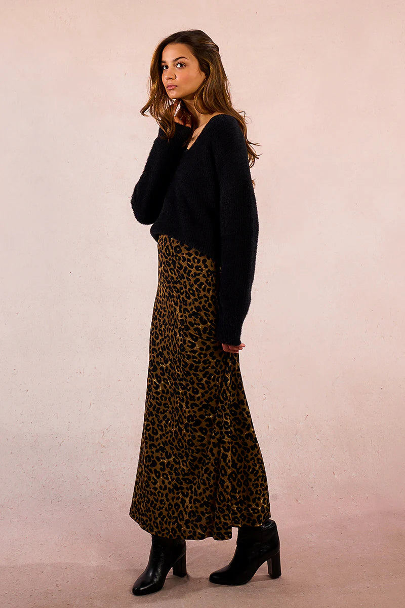 KNITTED V-NECK SWEATER W/LACE-BLACK-MOLLY BRACKEN