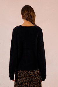 KNITTED V-NECK SWEATER W/LACE-BLACK-MOLLY BRACKEN