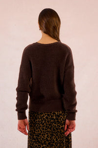 KNITTED V-NECK SWEATER W/LACE-CHOCOLATE-MOLLY BRACKEN