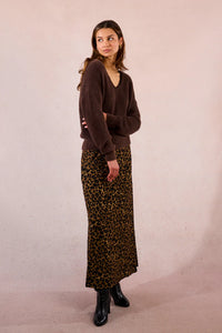 KNITTED V-NECK SWEATER W/LACE-CHOCOLATE-MOLLY BRACKEN