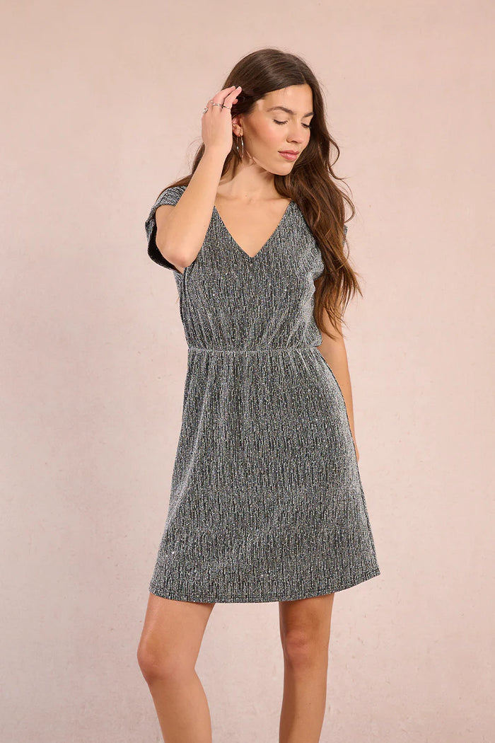 SILVER SPARKLE KNIT DRESS-MOLLY BRACKEN