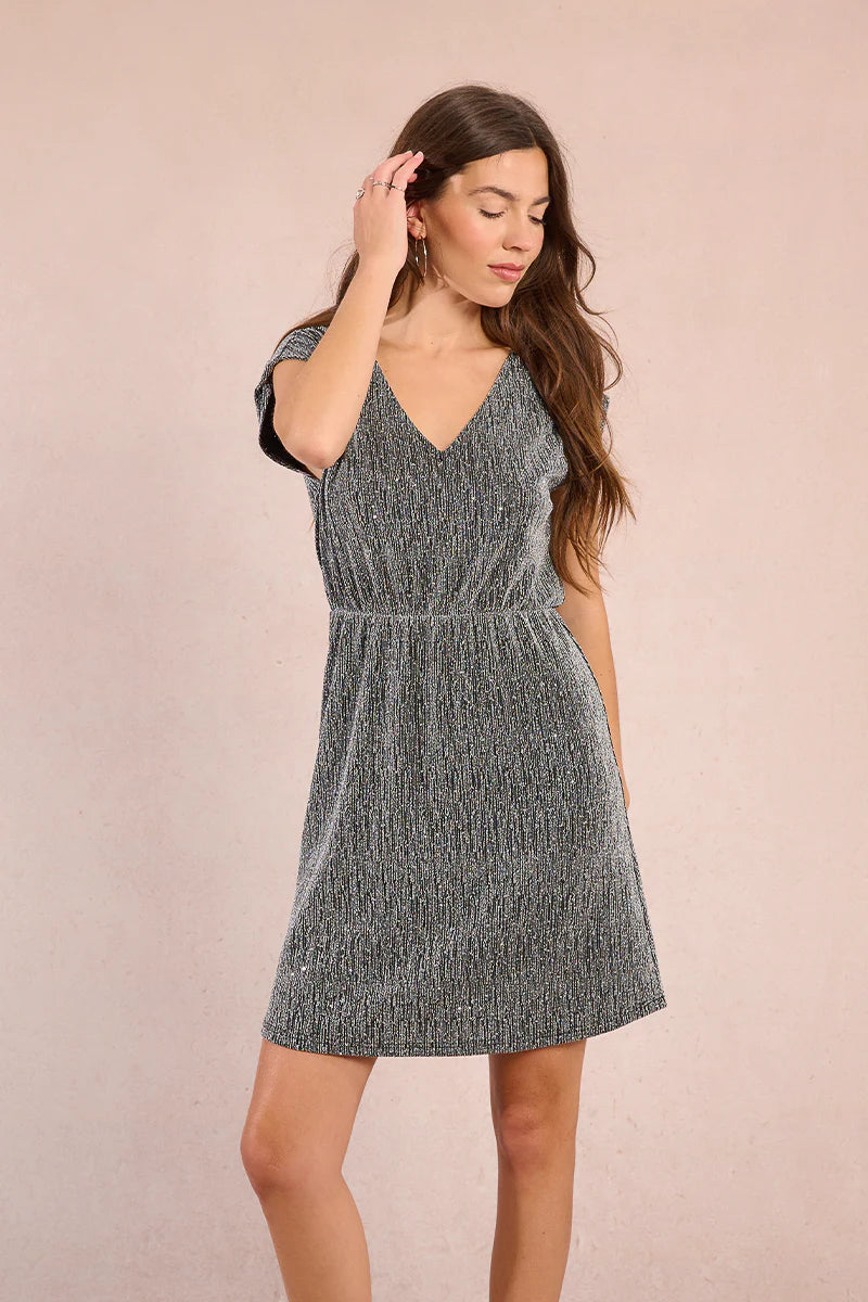 SILVER SPARKLE KNIT DRESS-MOLLY BRACKEN