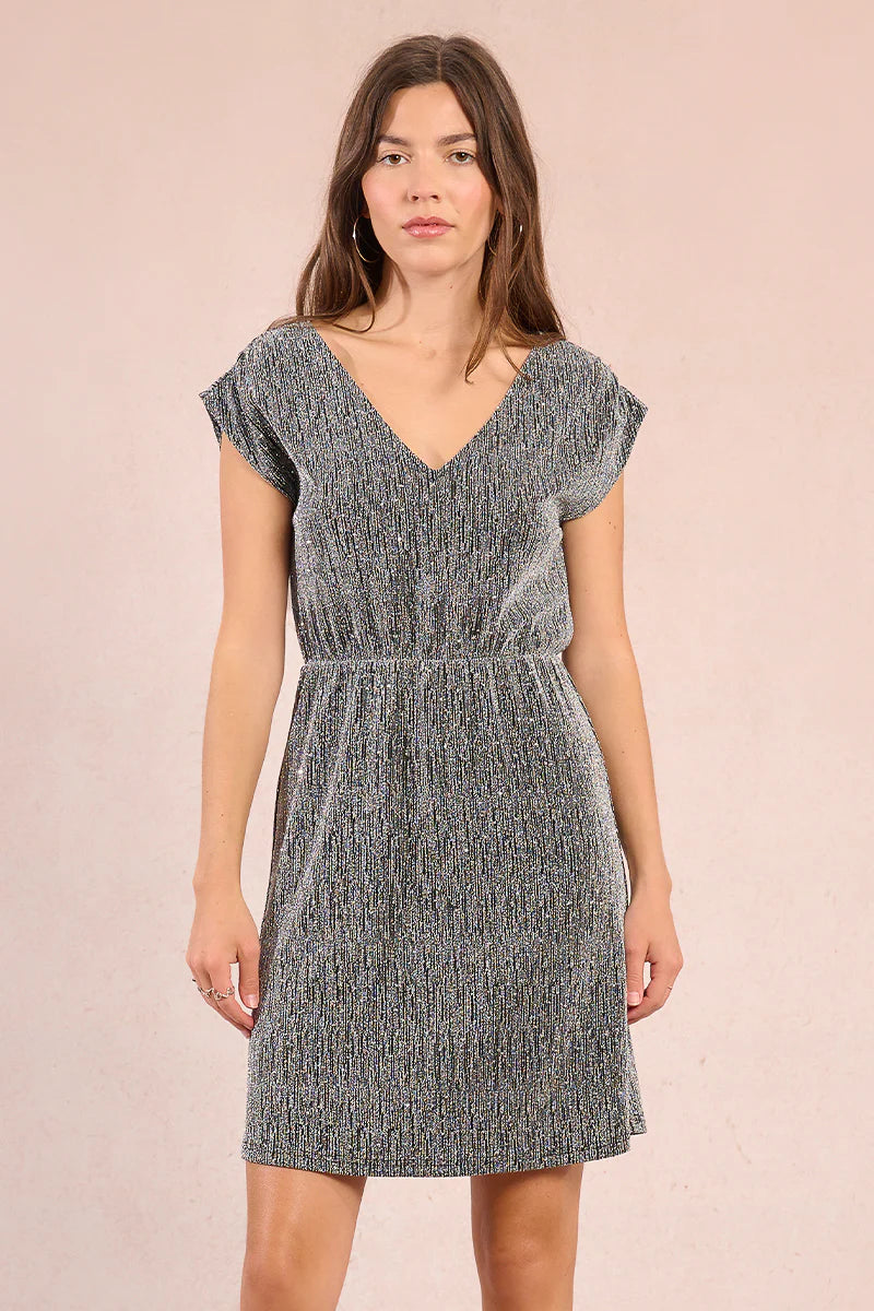 SILVER SPARKLE KNIT DRESS-MOLLY BRACKEN