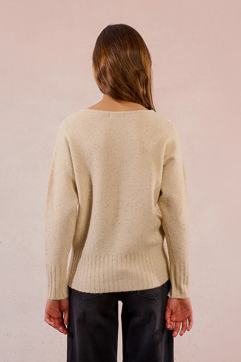 LADIES V-NECK KNITTED SWEATER-CREAM-MOLLY BRACKEN