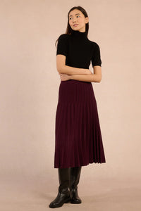 LADIES KNITTED PLEAT SKIRT-DARK RED-MOLLY BRACKEN
