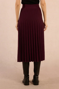 LADIES KNITTED PLEAT SKIRT-DARK RED-MOLLY BRACKEN
