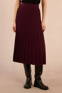 LADIES KNITTED PLEAT SKIRT-DARK RED-MOLLY BRACKEN