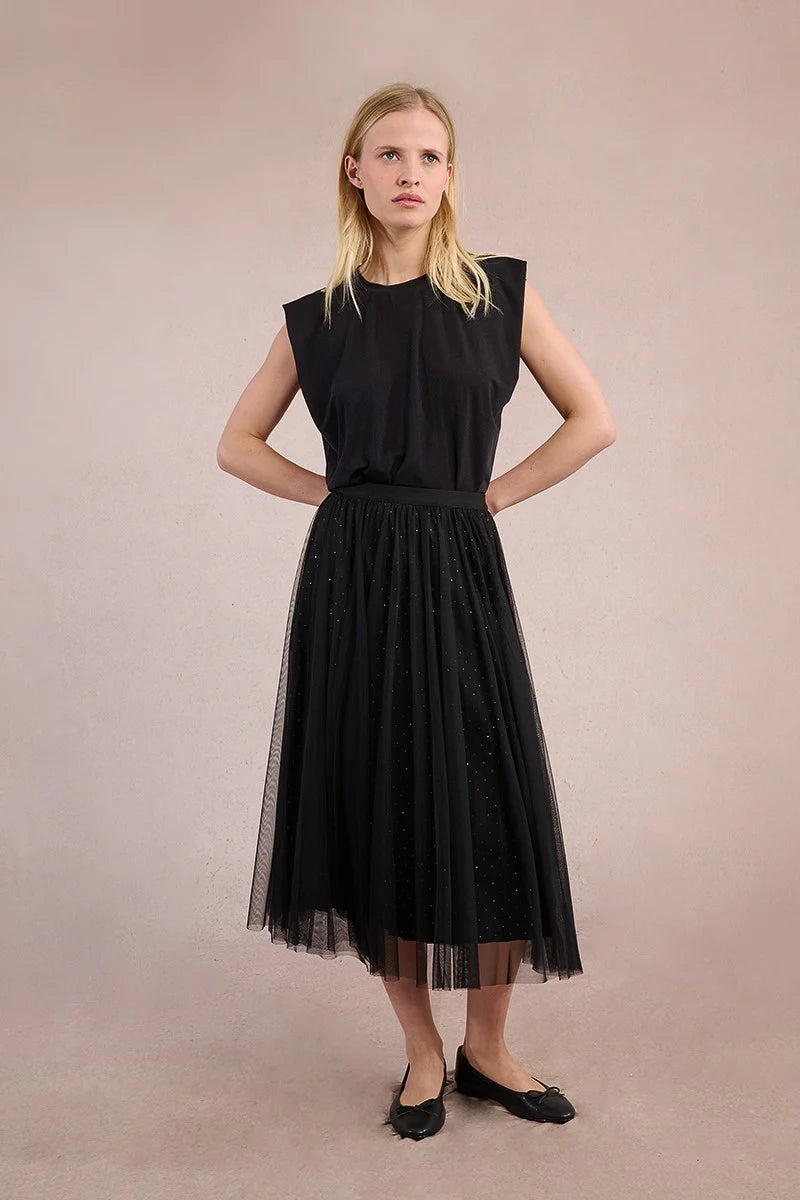 TULLE KNIT MESH SKIRT-BLACK-MOLLY BRACKEN