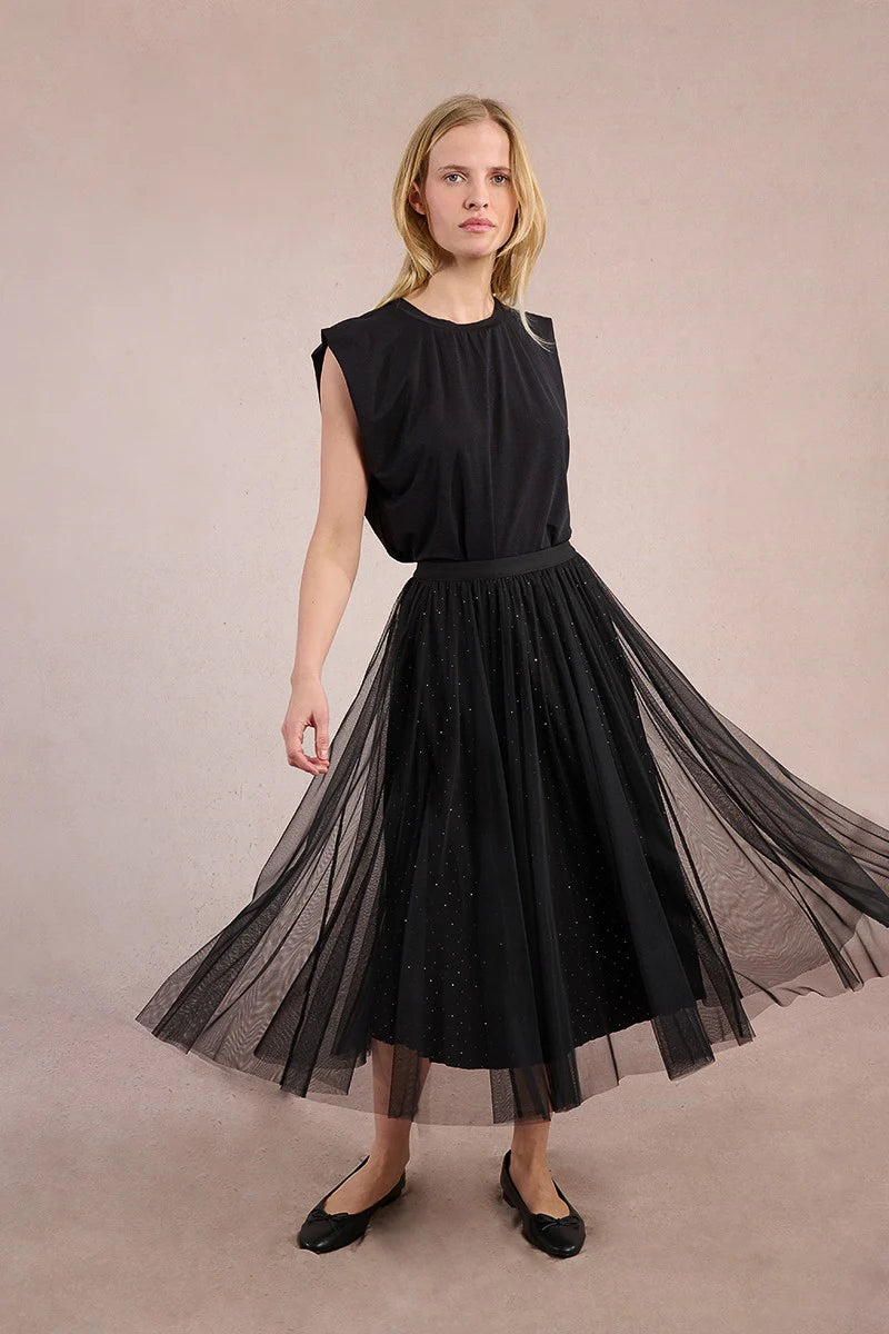 TULLE KNIT MESH SKIRT-BLACK-MOLLY BRACKEN