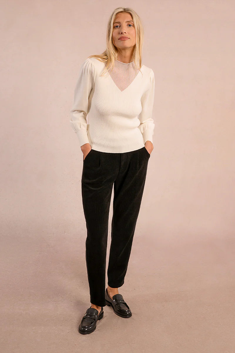 PUFF SLEEVE FAUX V SWEATER-OFF WHITE-MOLLY BRACKEN