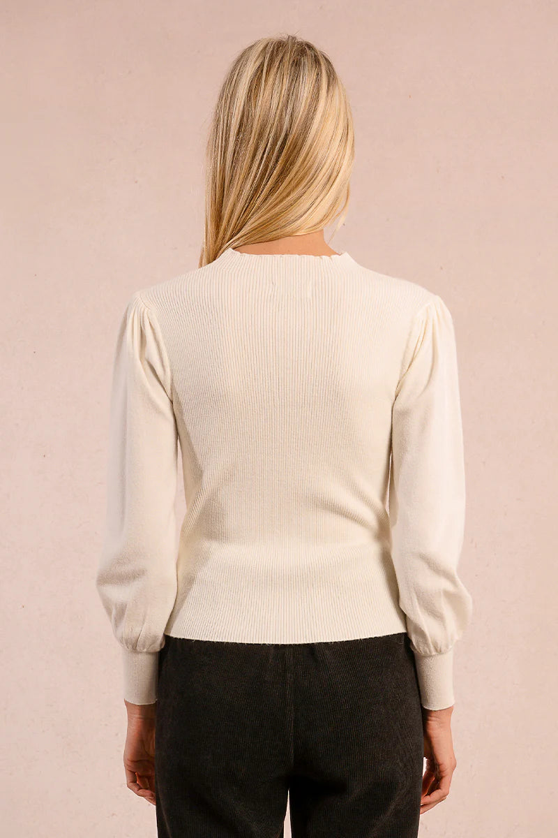 PUFF SLEEVE FAUX V SWEATER-OFF WHITE-MOLLY BRACKEN