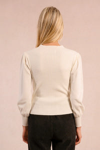 PUFF SLEEVE FAUX V SWEATER-OFF WHITE-MOLLY BRACKEN