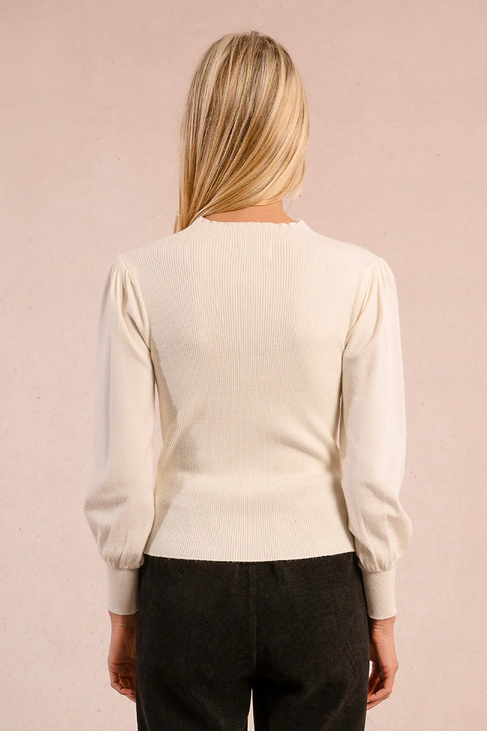 PUFF SLEEVE FAUX V SWEATER-OFF WHITE-MOLLY BRACKEN