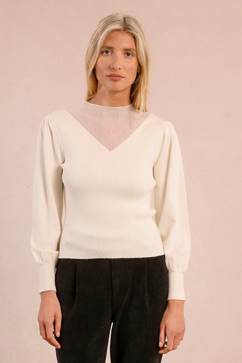 PUFF SLEEVE FAUX V SWEATER-OFF WHITE-MOLLY BRACKEN