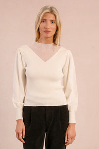 PUFF SLEEVE FAUX V SWEATER-OFF WHITE-MOLLY BRACKEN