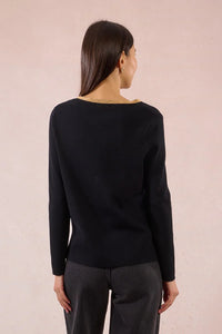 KNIT V-NECK SWEATER WITH GOLD DETAIL-OFF WHITE-MOLLY BRACKEN