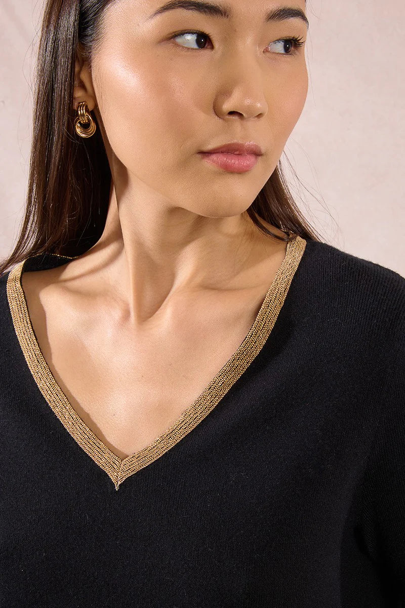 KNIT V-NECK SWEATER WITH GOLD DETAIL-OFF WHITE-MOLLY BRACKEN