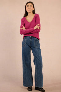 KNIT V-NECK SWEATER WITH GOLD DETAIL-BOUGAINVILLIER-MOLLY BRACKEN