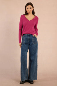 KNIT V-NECK SWEATER WITH GOLD DETAIL-BOUGAINVILLIER-MOLLY BRACKEN